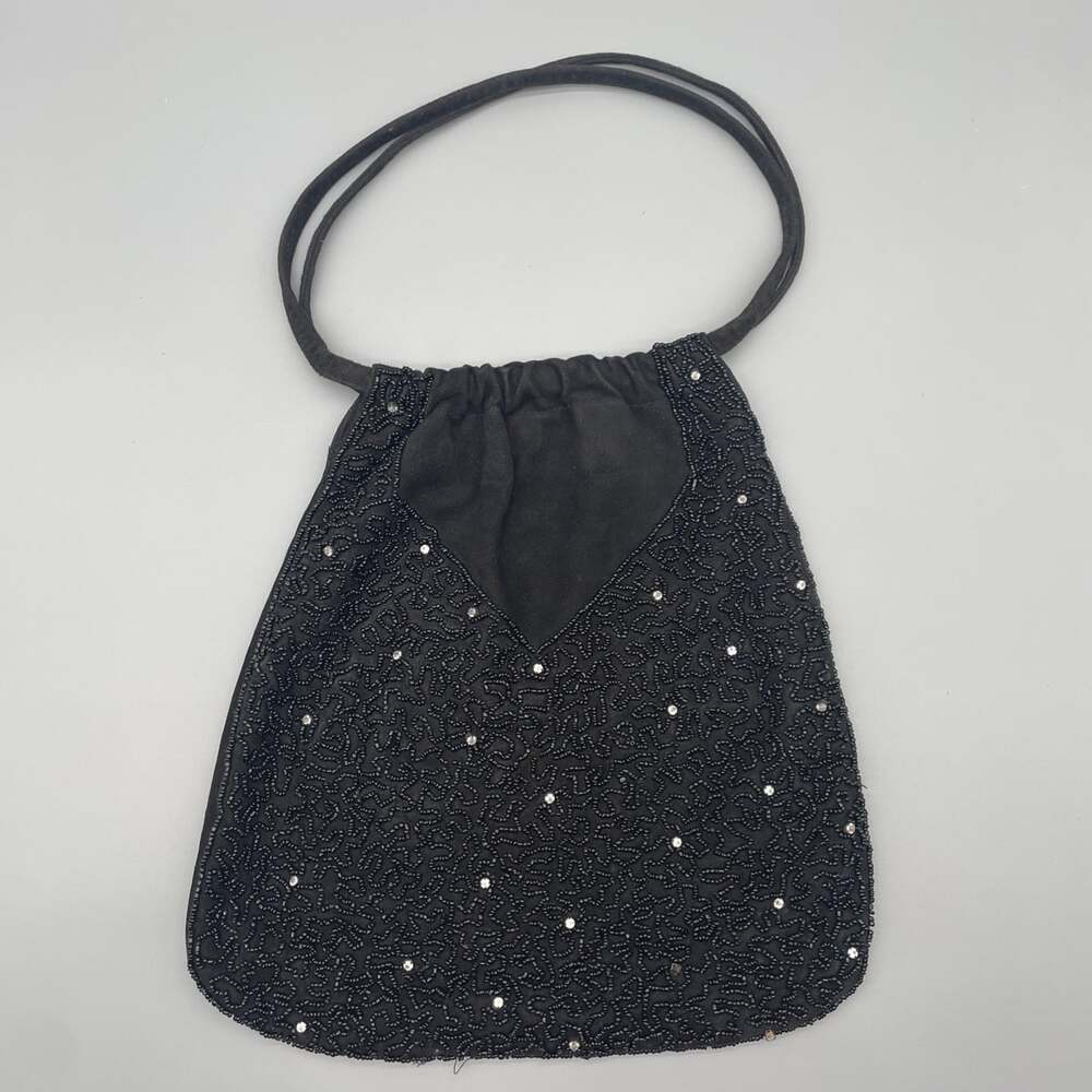 BCBGMaxAzria Black Suede & Beaded Evening Handbag/Purse Vintage Style